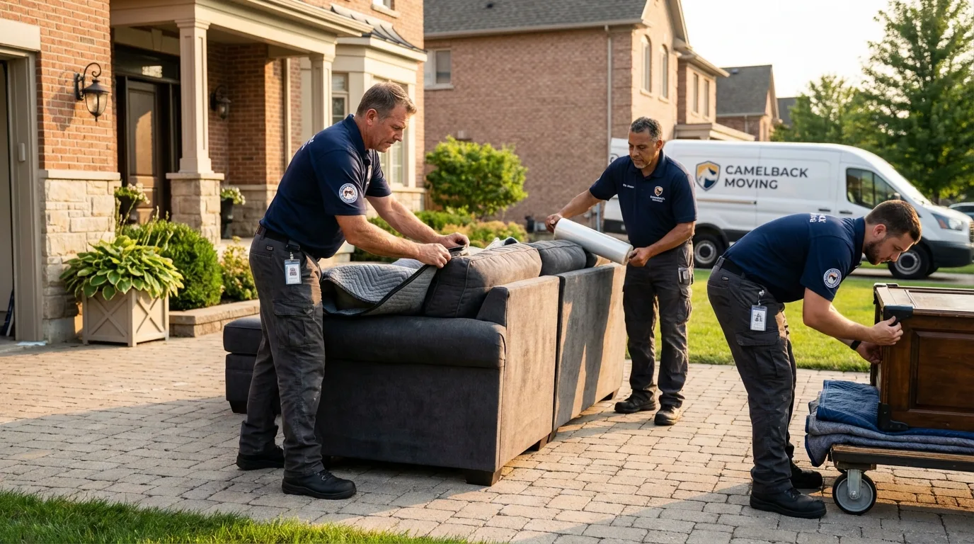 Large estate moving crew wrapping furniture in Nash, TX